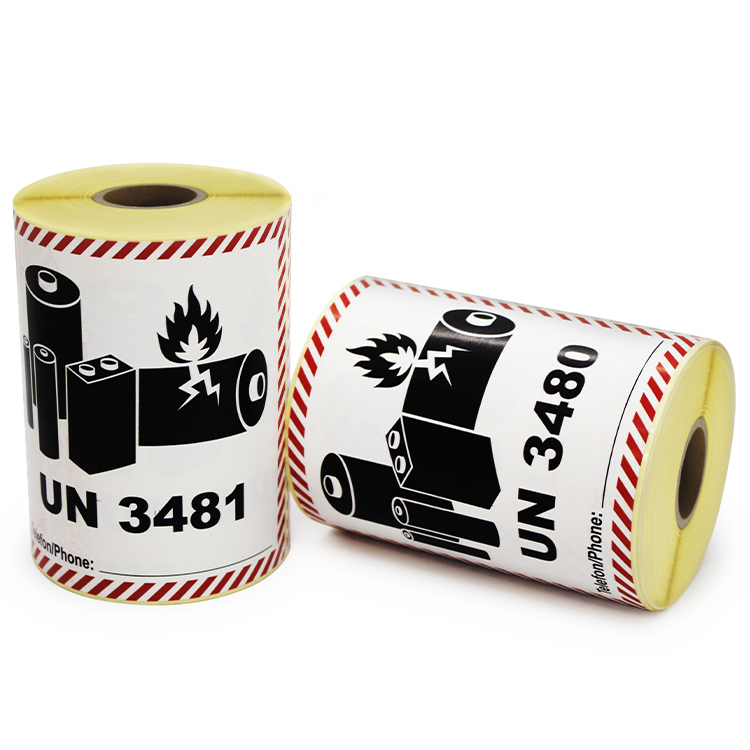 Customize Printed Warning Label Sticker Self Adhesive Paper 4x4 UN3481 UN3480 Label