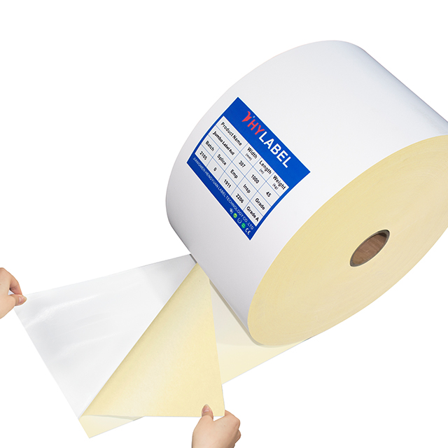 Yellow glassine Top ECO coated direct thermal label material self adhesive paper sticker thermal jumbo label roll